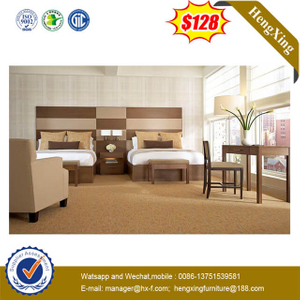 Solid Wood Walnut Hotel Apartment Bedroom Furniture Set Double King Bed