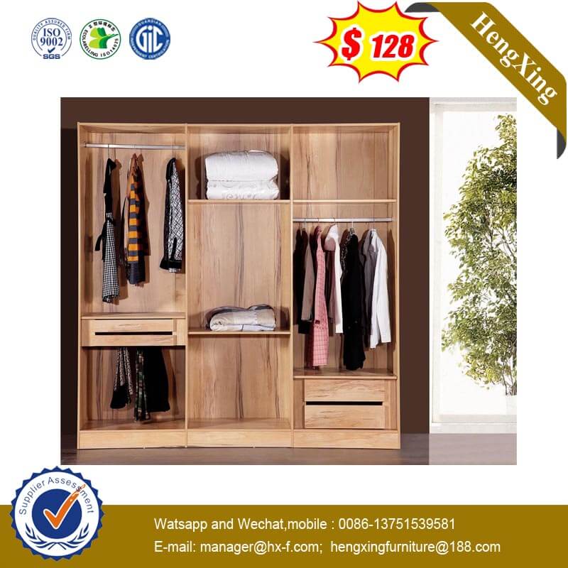 Chinese Cheap Log Color Wardrobe Home Furniture Closet With 4-door