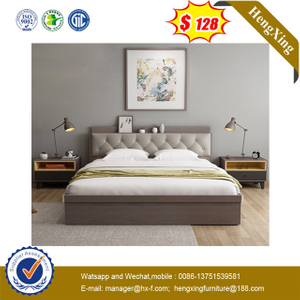 2020 Simply Design Wooden Bedroom Hotel Furniture Double Bed with Pu Headboard