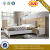 High Headboard Bed Comfortable Leather Backrest Wood Double Hotel Furniture Bedroom 