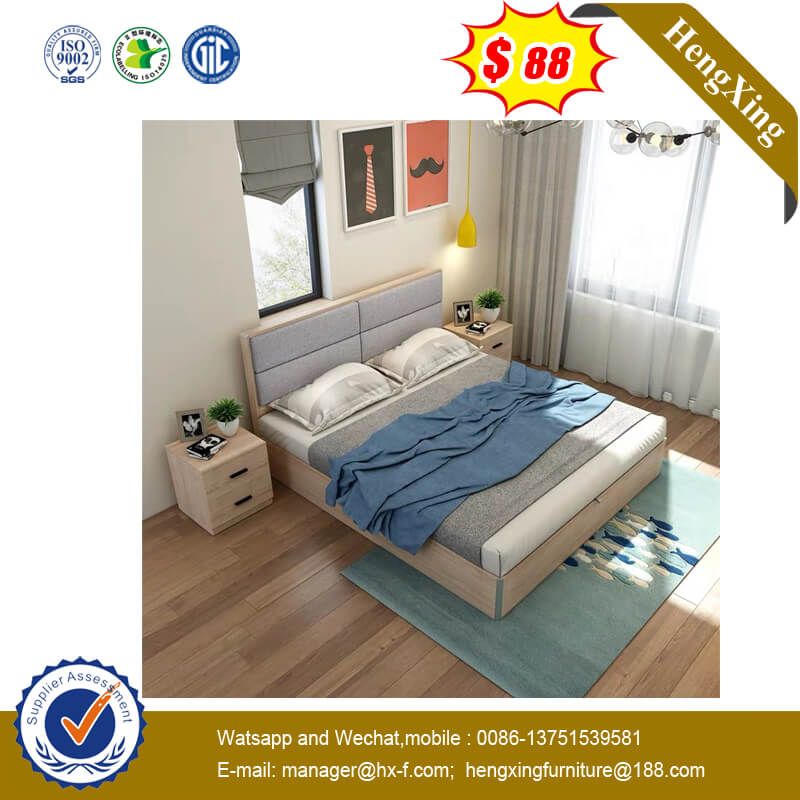 High Headboard Solid Wood Home Furniture Bedroom Panel Dould King Metal Legs Bed With Bedside Cabinet