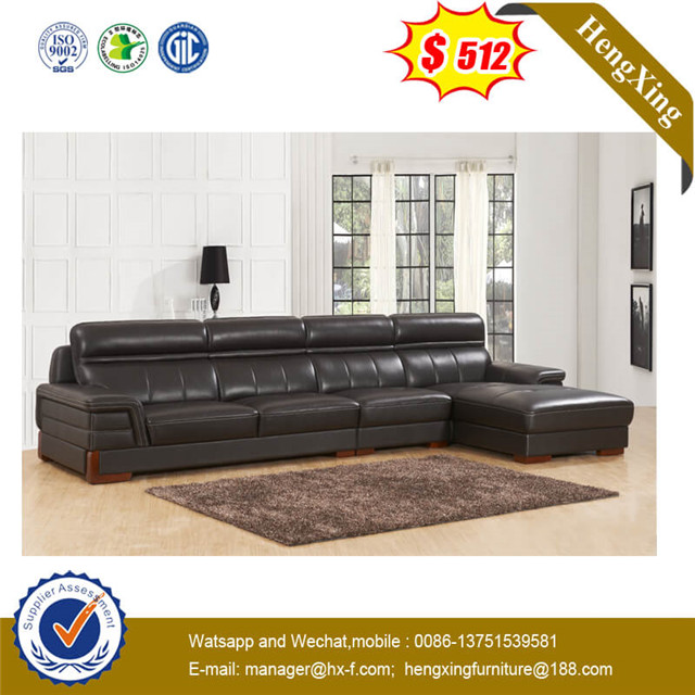 Dark Brown Living Room Furniture Leather Corner Sofa with Coffee Table For Home 