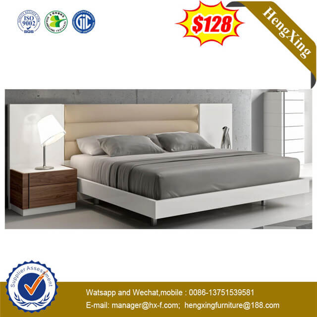 Modern Thickened Grey Fabric Backrest Home Houseroom Storage Bed And Side Cabinet