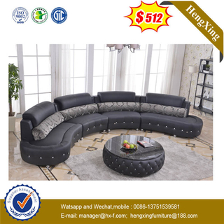 Round Shape Design Luxury Living Room Soft Leather PU Sofa With Special Leather Coffee Table