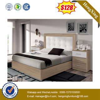 Apartment Simple Double King Size Wooden Bed With Double Night Table