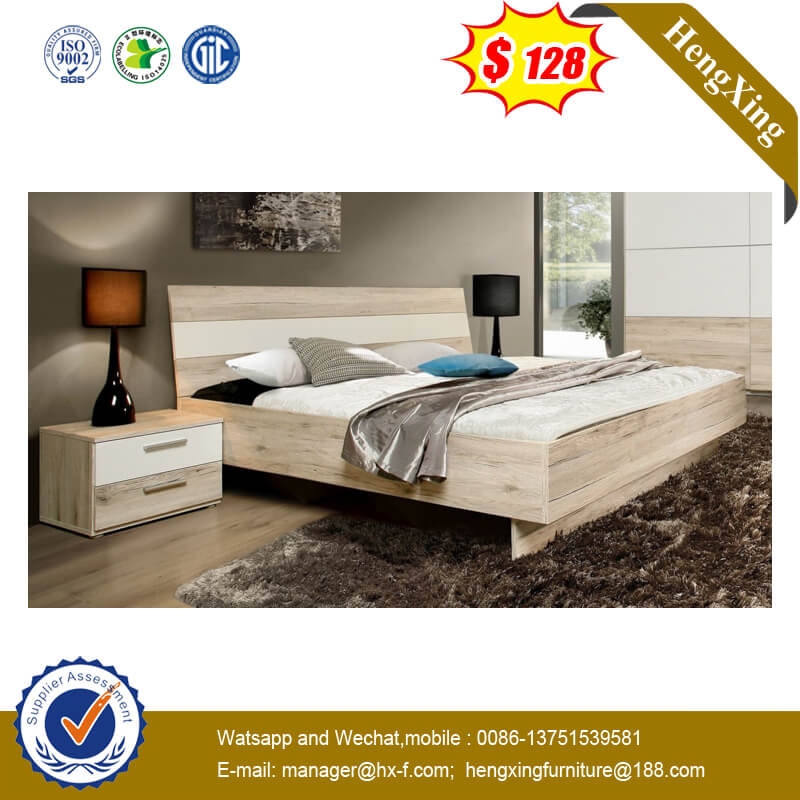 Light Grey White Wooden Home Use Daily Bedroom Furniture Set Customized Bed With Side Drawers