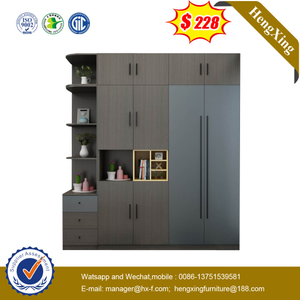 Dark Color Wooden Cornet Wardrobe Closet With Side Cabinet For Home Hotel Use