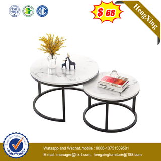 Modern Marbling Round Tea Table Simple Sofa Side Steel Coffee Table with Steel Frame