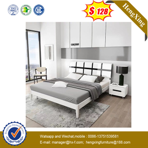 Factory living room Bedroom Furniture Set Wooden nightstand mattress Wall Double King white Beds 