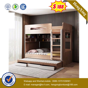 Chinese Modern Wooden School Dormitory Bedroom Furniture Set Double Kids Bunk Beds with Wardrobe