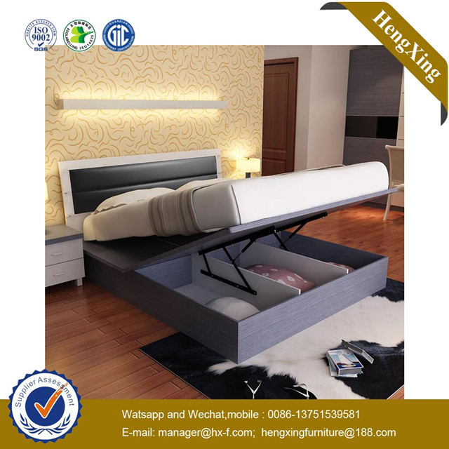 Modern Bedroom Furniture Set Solid Wood Frame Leather King Size Bed